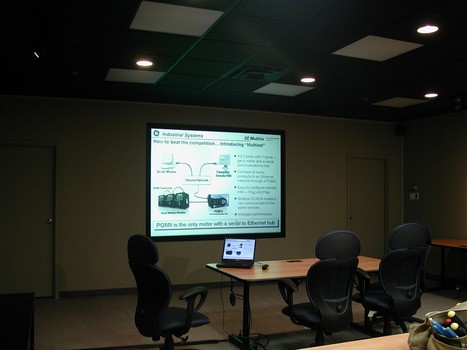Rear projection screen was custom fitted into existing boardroom wall