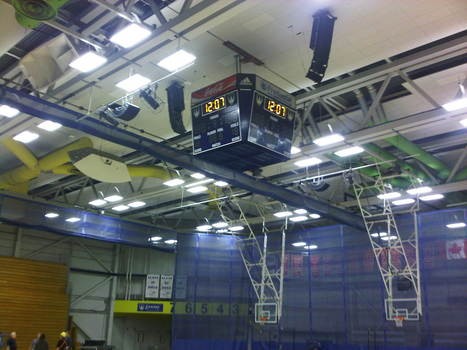University of Windsor Fieldhouse Stadium line array speaker installation